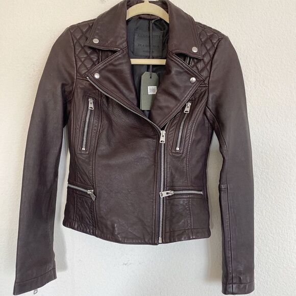 All Saints Catch (Cargo) leather Moto Jacket in Oxford Red - Picture 7 of 12